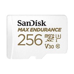 SanDisk MAX ENDURANCE Video Monitoring for Dashcams & Home Monitoring 256 GB microSDXC Memory Card + SD Adaptor 120,000 Hours Endurance , White