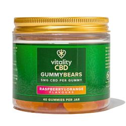 Vitality CBD Gummy Bears, 5mg of cannabidiol per Gummy, 40 Gummies, Raspberry and Orange Flavours, NO THC