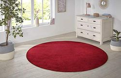 Hanse Home Nasty Redonda Tapete, macio de cabelo curto, monocromático, para sala de jantar, sala de estar, quarto das crianças, corredor, quarto, cozinha, vermelho liso, 133 cm, polipropileno, Ø 133