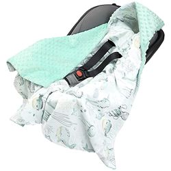 Medi Partners Slagtäcke 100% bomull 85 x 85 cm gosig filt för barnvagn, babystol, universell babyfilt, dubbelsidig babyfilt, buggy bilstol (hav med mint minky)