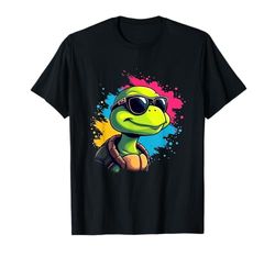 Cartoon Turtle Head with Sunglasses and Color Splashes T-Shirt