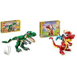 LEGO Pacchetto Creator 3 in 1 Mighty Dinosaurs e Drago Rosso, Regali per ragazzi, ragazze e bambini dai 6 anni in su, 31145 +31058