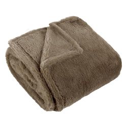 furn. Kallu Faux Fur Throw – Earthy Soft Fluffy Decorative Throw with Oxford Edge (Mocha - 130x180cm)