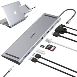 Station d'accueil USB C 10 en 1 Hub USB C avec 4K HDMI, VGA, 3 Ports USB 3.0, USB-C, Gigablit Ethernet RJ45, Cartes SD/TF, Audio pour Windows 10,8,7,XP/Mac OS/Linux