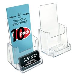 Azar Displays 252922, Soporte transparente para folletos de tamaño triple con bolsillo para tarjetas adjunto, 10-Pack De