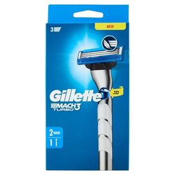 Gillette Rasoio Per Uomo Mach3 Turbo, Manica E 2 Ricariche, Cartuccia Con Un NUOVO Rivestimento Lama Per Ridurre La Pressione Sulla Pelle, Nastro Lubrificante Per Rasatura Con Scivolo Fluido