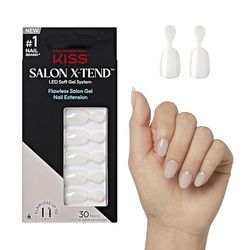 KISS Salon X-tend Press On Nails, Nail Glue included, Keep It, light White, Short size, Oval shape, 34 Ct.