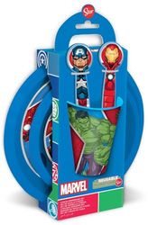 Marvel Porridge Set 5-Piece Red and Blue Plastic Avengers Hulk Iron Man Captain America Thor Plate Cutlery