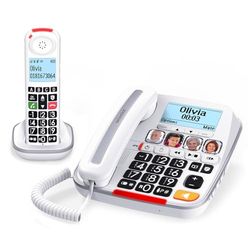 SWISSVOICE - Xtra 3355 Combo - DECT - Téléphone Fixe Filaire + Combiné Sans Fil - Larges Touches - Répondeur - Audio Boost - Sonneries Fortes - Compatible Aides Auditives - Blocage D'Appel - Blanc