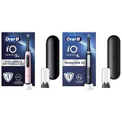 Oral-B iO 5N Brosse À Dents Électrique Rose connectée Bluetooth, 1 Brossette, 1 Étui De Voyage & iO 4N Brosse À Dents Électrique Noire connectée Bluetooth, 1 Brossette, 1 Étui De Voyage