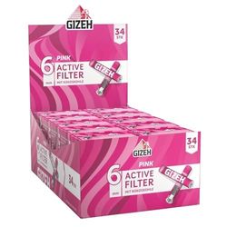 GIZEH PINK Active Filter - Filtro de carbón activo fino de 6 mm de diámetro, filtro de carbón activo fino con carbón activo de cáscara de coco – Filtros con 27 mm de longitud en paquete de 10 unidades