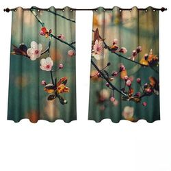 Anshesix Nature Outdoor Ultraviolet Protective Curtains Spring Themed Asian Floral Flowering Japanese Cherry Sakura Photo W72 x L63 (183 cm x 160 cm)