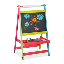 Relaxdays Tableau pour Enfants Deux en Un, 90 x 56 x 42 cm, Rouleau de Papier, Craie, Dessin, Dimensions, Multicolore