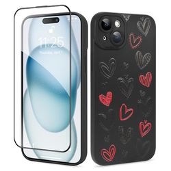 Gukalong Custodia in silicone per iPhone 15 Plus da 6,7 pollici con design a forma di cuore con pellicola protettiva per lo schermo in morbido TPU resistente, antiurto, antigraffio, custodia carina