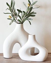 Carrot's Den Set di 2 vasi a ciambella, minimalista, stile nordico, in ceramica bianca, decorazione per centrotavola, pianta d'olivo, matrimonio, soggiorno, libreria, ufficio, casa moderna, ingresso,