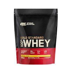 Optimum Nutrition Gold Standard 100% Whey for Muscle Support and Repair, Low Sugar High Protein Powder with Naturally Occurring Glutamine and BCAA Amino Acids, Banana Cream Flavour, 15 Servings, 450 g