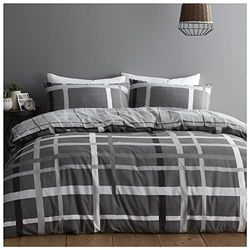 GC GAVENO CAVAILIA Set copripiumino reversibile, morbido e confortevole, con stampa, in policotone, motivo a righe, per letto matrimoniale, colore: grigio