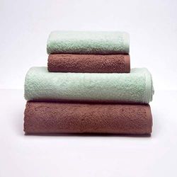 Sancarlos - Set of 4 Ocean Duo Hand Towels, 2 Sinks and 2 Bath, Green Powder and Brown, 100% Cotton, 550 g/m²