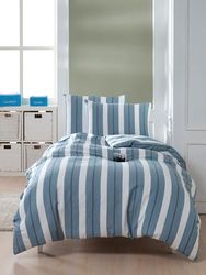 Nuit Des Rêves Petrol Blue & White Single Quilt Cover Set, 135 x 200 cm | 70% Cotton, 30% Polyester | Machine Washable, 120 Thread Count, Button & Envelope Closure