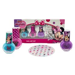 Disney Minnie Mouse Complete Nail Art Set for Girls – 3 Water-Based Polishes (Pink, Purple, Sky Blue) & Nail Stickers – Non-Toxic, Washable & Fun Nail Kit for Kids Ages 3+ – Best Gift for Girls