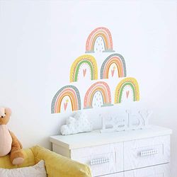 Walplus Stickers Kamerdecoratie - Decoratief Niet Giftig Blijvend Vinyl Raam Muur Kast Deuren Handgetekende Regenbogen 6Pcsveelkleurig