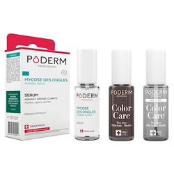 PODERM - LOT 3 PRODUITS | MYCOSE ONGLES TRAITEMENT PURIFIANT + Vernis BRUN Tea Tree + Base Coat Tenue Parfaite | Soigne, Colore et Camoufle les Ongles Jaunes et Abîmés | Swiss Made