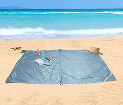 Homecall Tapis de plage pliable avec poche de rangement, format XXL (Bleu)