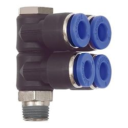 RIEGLER 109706-215.014-8 L-multifördelare »Blå serien«, 4 gånger, roterbar, R 1/4 a. Ø8 mm, 1 st.