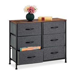 Relaxdays Commode, HxLxP : 63x80x30 cm, métal, Effet Bois, 6 tiroirs, Tissu, Surface, Buffet Moderne, Plusieurs Couleurs