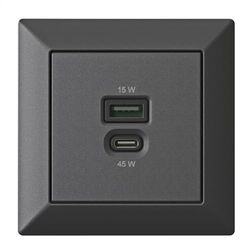 Dold USB-laddningsstation, USB-C 45 watt USB-A 15 watt laddare, matt svart
