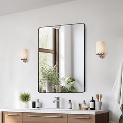 VEVOR Wall Mounted Makeup Mirror, 0.15" Thick, 22" x 30" Mirror with Aluminium Alloy Frame & Explosion-Proof Film, Scratch-Resistant Mirror with Z-Shaped Bracket, Fit for Bathroom/Bedroom/Living Room