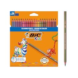 BIC Kids Evolution Stripes Kleurpotloden - Verschillende kleuren, 24 Count (Pack van 1)