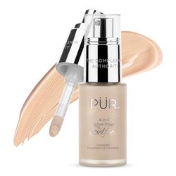 PUR Cosmetics 4-in-1 Love Your Selfie Longwear Foundation and Concealer - Unique, Dual-Applicator Component - Covers Blemishes and Imperfection - Reduce Fine Lines and Wrinkles - MN3-1 oz Makeup