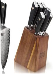 SHAN ZU Ceppo Coltelli da Cucina 7 Pezzi in Damasco Giapponesi Set di Coltello Chef 67 Strati 10Cr15MoV Damasco Acciaio ad Alto Tenore di Carbonio Set Coltelli con Manico in Fibra di Vetro G10