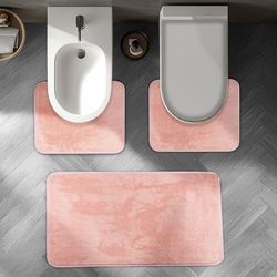 Comart - Lot de Tapis de Bain Tahiti - Tris Tapis absorbants : 1 rectangulaire 45 x 75 cm + 2 Tours d'eau 45 x 37,5 cm - Séchage Rapide - Gain de Place - Antidérapant - Lavable en Machine - Rose