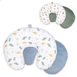 ByBaby Juego de Fundas de Almohada de Lactancia de Doble Cara para bebés, Funda de Almohada Suave Unisex para niñas y niños con Lazo para Colgar, Funda Multiusos Lavable de Secado rápido con Forro