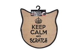 Wouapy Cat Head scratching mats in sisal, design scratcher with grey writing,