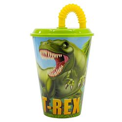 Dinosaurus beker voor kinderen, herbruikbaar, met deksel en rietje, 430 ml