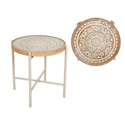 Romimex Mesa Auxiliar Natural Metal Madera MDF 44 x 42 x 44 cm