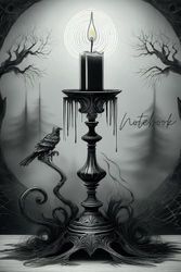 Gothic Candlelight Notebook – 6x9 Dark Fantasy Journal with 100 Lined Pages, Vintage Candle Holder and Raven Design