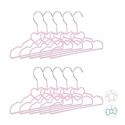 Relaxdays Perchas Bebé, Set de 10, Forma de Corazón, Cabides de Alambre, Colgadores Infantiles, PVC, Metal, 30 cm, Rosa