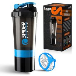 K-MART Protein Shaker Bottle 500ml with Extra Compartment | BPA-Free Protein Bottle Shaker for Protein Shakes | Leak Proof & Dishwasher Safe | Protein Shake Gym Bottles for Men & Women (Blue)