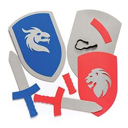 Baker Ross AR456 Kids Sword & Shield Sets (Pack Of 2) Kids To Make, White, 28cm & 27cm