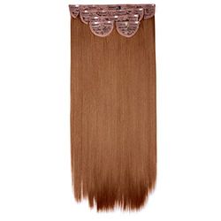 Lullabellz Lot de 5 extensions de cheveux raides super épais à clipser, 55,9 cm de long, mélange auburn
