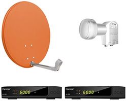 Opticum Digitaal 2 deelnemers satellietsysteem HD AX 300 HDTV-ontvanger (Twin-LNB, X60 cm antenne) baksteenrood (TÜV-gecertificeerd)