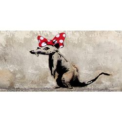 Homemania Muurfoto, geïnspireerd door autors Banksy Mouse, decoratie, huisdecoratie, bedrukt, digitale druk, frame, meerkleurig, hout, katoen, 60 x 120 x 3 cm