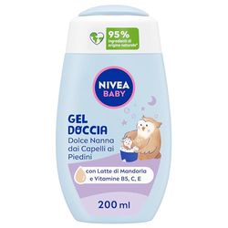 NIVEA BABY Gel Doccia Dolce Nanna dai Capelli ai Piedini 200ml, Bagnoschiuma bambini per corpo e capelli, Bagnoschiuma neonato con protezione no lacrime, Shampoo bambini per conciliare il sonno