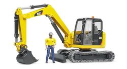 bruder 02466 - Miniexcavadora Cat con trabajador - 1:16 Vehículo de construcción, Obra, Excavadora, Trabajador, bworld, máquina de construcción, Juguete