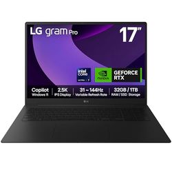 LG gram Pro 17Z90TR-E - 17 inch 2.5K 144Hz VRR, Ultra-Lightweight Laptop, Intel Core Ultra 7 255H, NVIDIA GeForce RTX 5050, 32GB RAM, 1TB SSD, Windows 11 Home, Copilot, Hybrid AI, Black (2025)