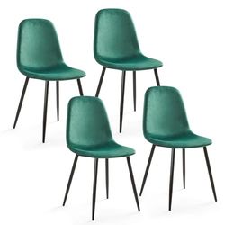 Mondeer Eetkamerstoelen, set van 4, fluwelen keukenstoelen met metalen poten en stoffen gestoffeerde zitting, modern voor eetkamer, woonkamer, groen